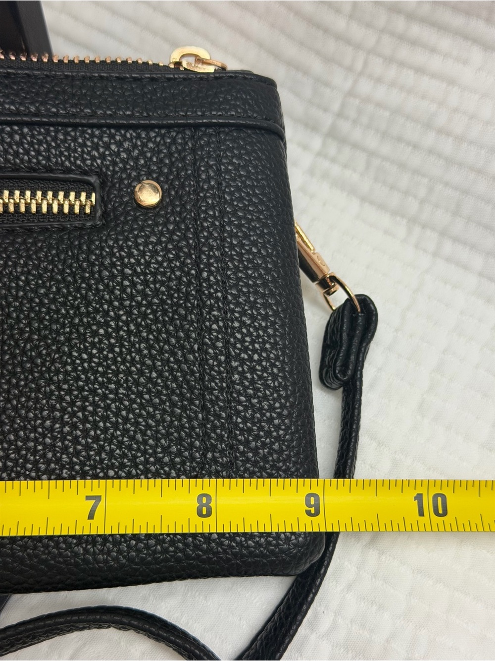 Black Caviar Leather Wristlet Clutch with Gold Logo - Picture 7 of 8
